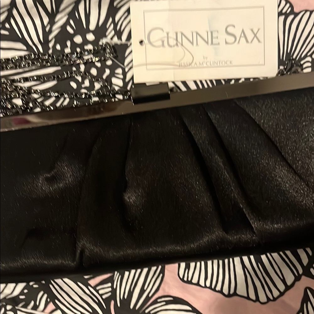 Gunne Sax Satin Black Clutch with Chain